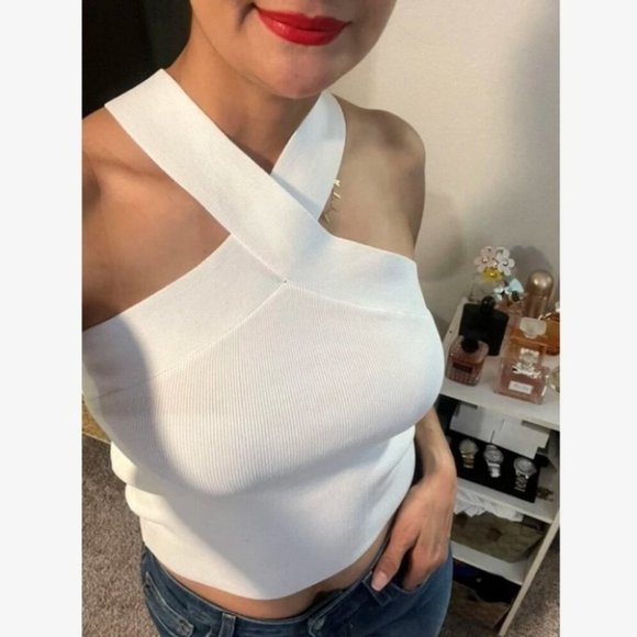 white ribbed knit cropped tank top - Picture 8 of 8
